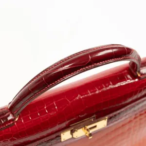 EVERYDAY BAGS Preowned Kelly Sellier 32 cm Three Colors Porosus Shiny Crocodile Braisse/Bordeaux/Orange 4 ~item/2024/10/1/11