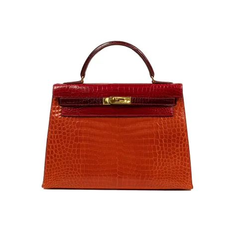 EVERYDAY BAGS Preowned Kelly Sellier 32 cm Three Colors Porosus Shiny Crocodile Braisse/Bordeaux/Orange 1 ~item/2024/10/1/1_bagian_depan_fix_1