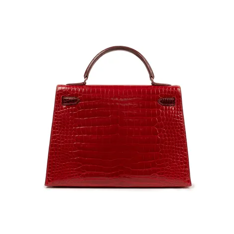 EVERYDAY BAGS Preowned Kelly Sellier 32 cm Three Colors Porosus Shiny Crocodile Braisse/Bordeaux/Orange 2 ~item/2024/10/1/2