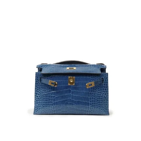 EVERYDAY BAGS Preowned Kelly Pochette Blue Myconos Alligator Shiny 3 ~item/2024/10/1/2_2