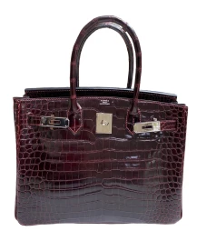 Preowned Birkin 30 Bordeaux Porosus Shiny