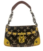 Preowned Trompe Loeil Pochette Monogram VelvetLeather Brown Yellow