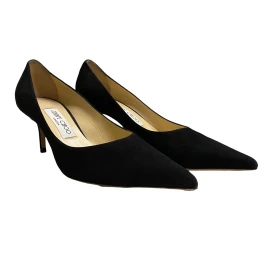 Preowned Heels Black Suede Size 375 